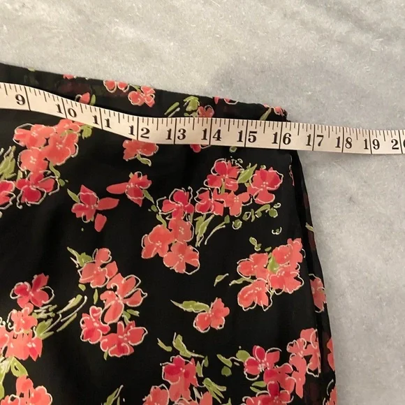 Fashion Bug Size 10 Layered Black Pink Floral Tulip Ruffle Hem Midi Skirt Zip - Picture 8 of 9